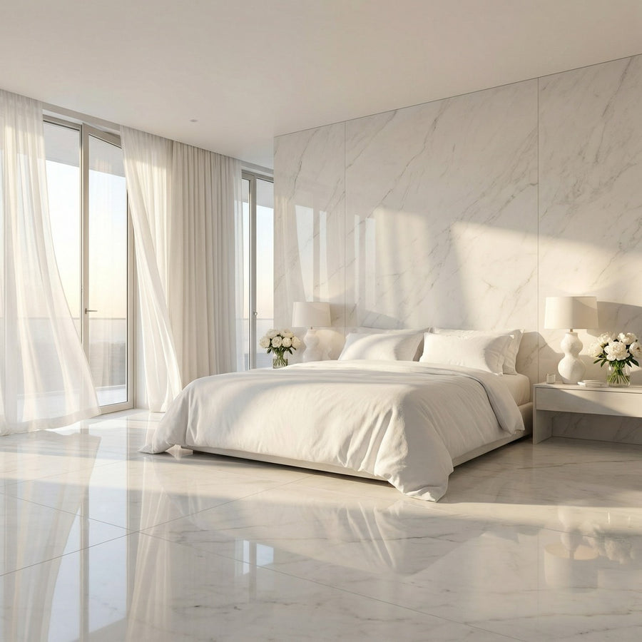 Premium Durable Natural Atlantic White Marble Slab for Indoor Villa Hotel Bed Dining Stair Wall