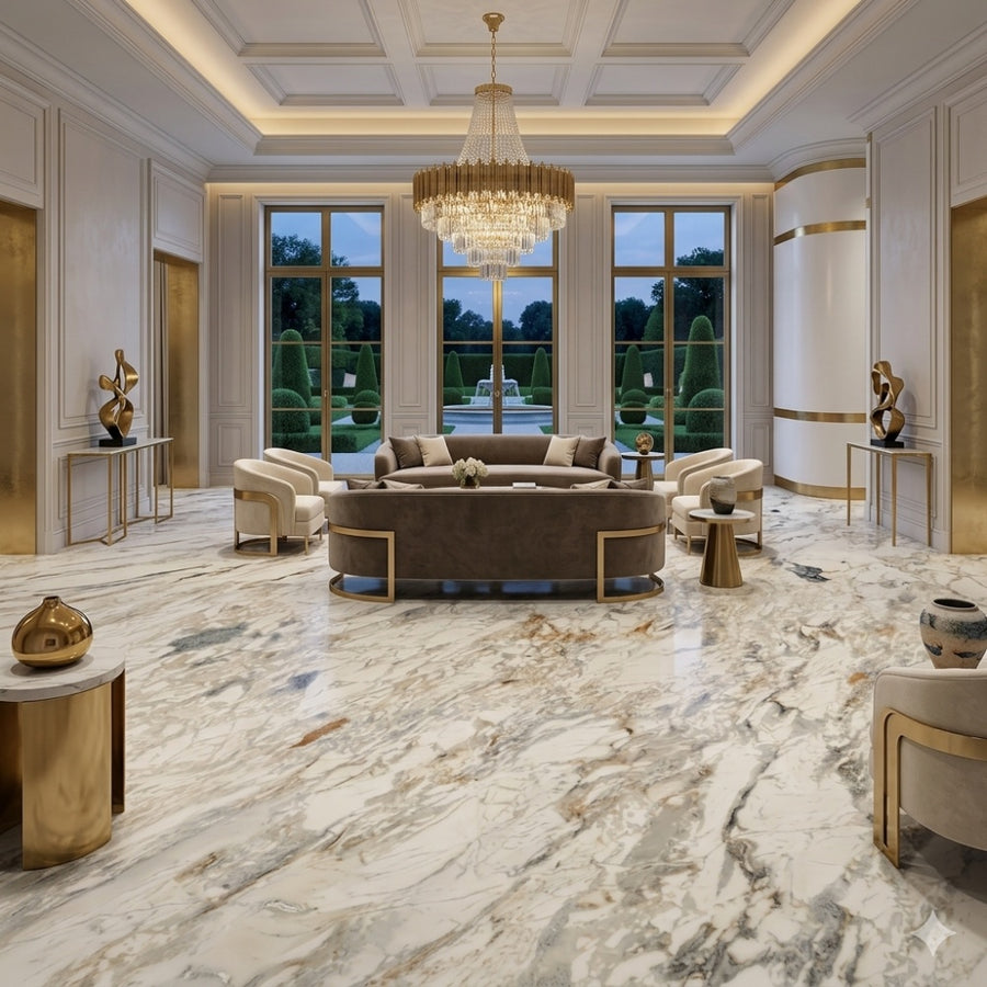 Calacatta Gold Natural Marble Eco-Friendly Waterproof Flooring for Villa Bathroom Kitchen Dining