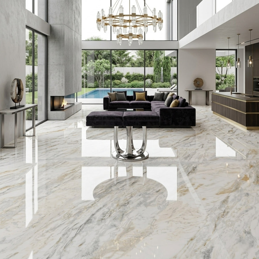 High-End Eco-Friendly Calacatta Gold Natural Marble Slab for Villa Hotel Lobby Staircase