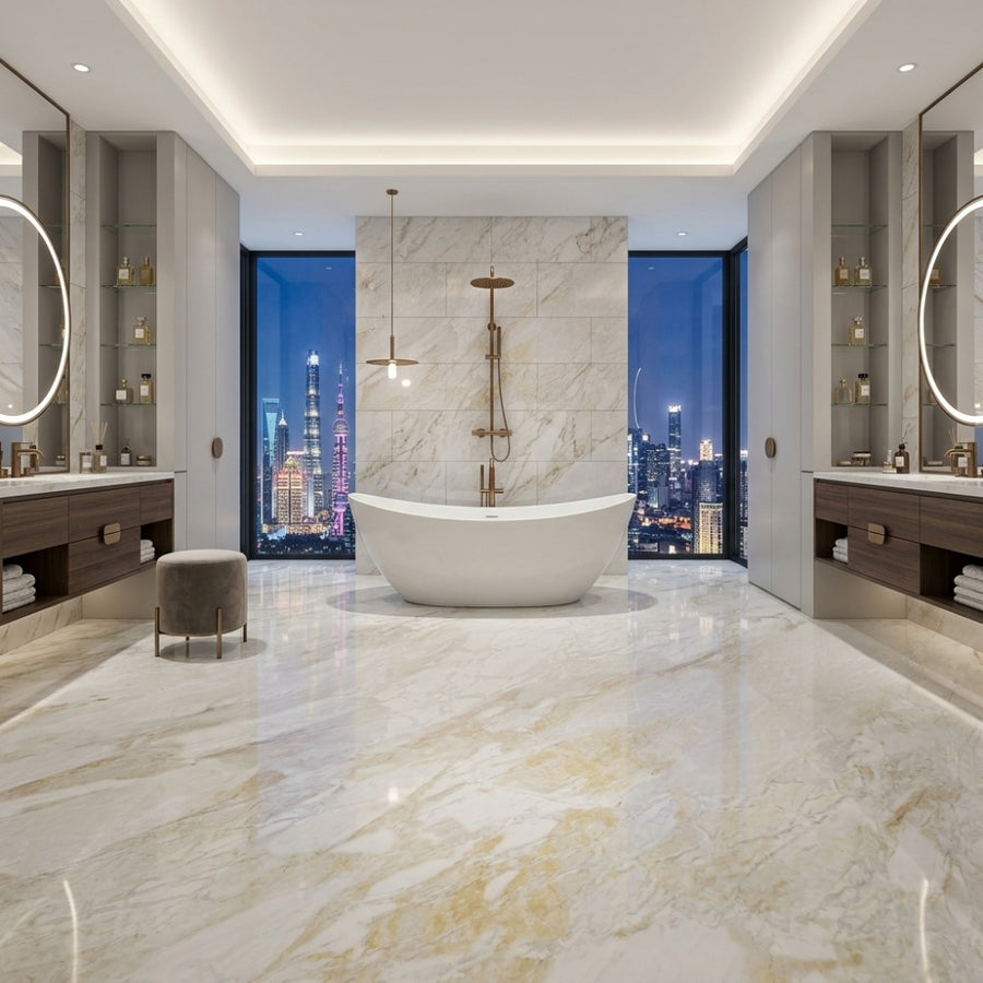Quarry Direct Luxury Calacatta Gold Natural Marble Golden Veins Bathroom Waterproof Vanity Countertop