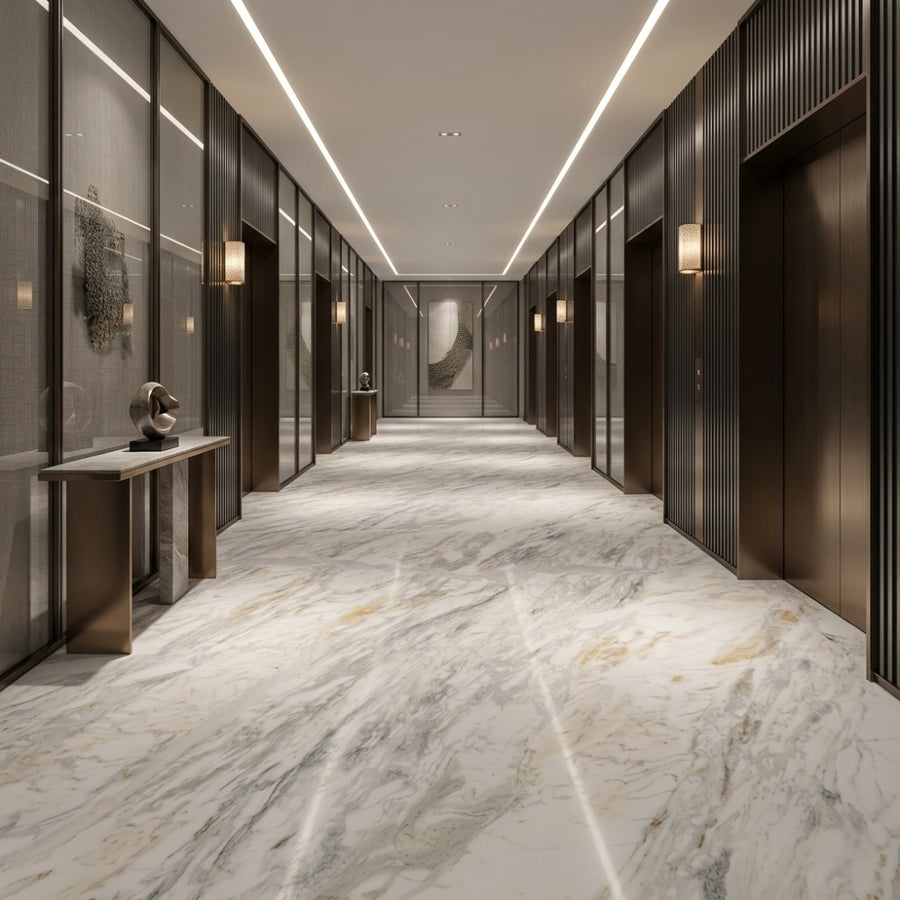 High-End Eco-Friendly Calacatta Gold Natural Marble Slab for Villa Hotel Lobby Staircase