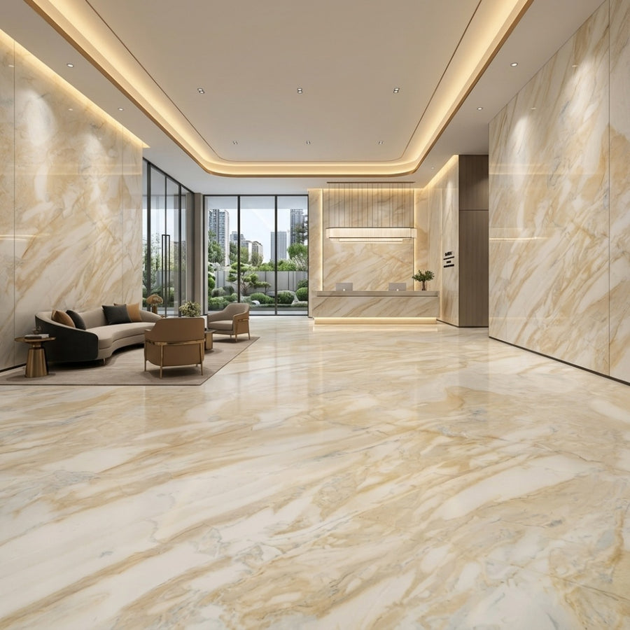 Manufacturer Custom Polished Calacatta Gold Waterproof Natural Marble Big Slab for Hotel Villa