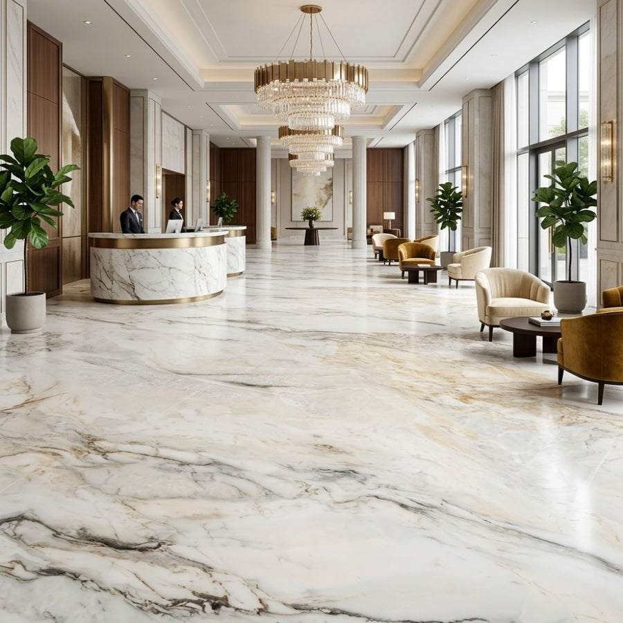 Modern Polished European Calacatta Gold Natural Marble Waterproof Non-Fading for Indoor Hotel Villa Feature Wall