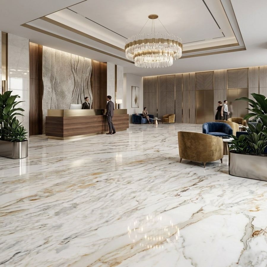 Factory Custom Luxury Calacatta Gold Natural Marble Slab for Villa Hotel Bathroom & Kitchen Wall Floor