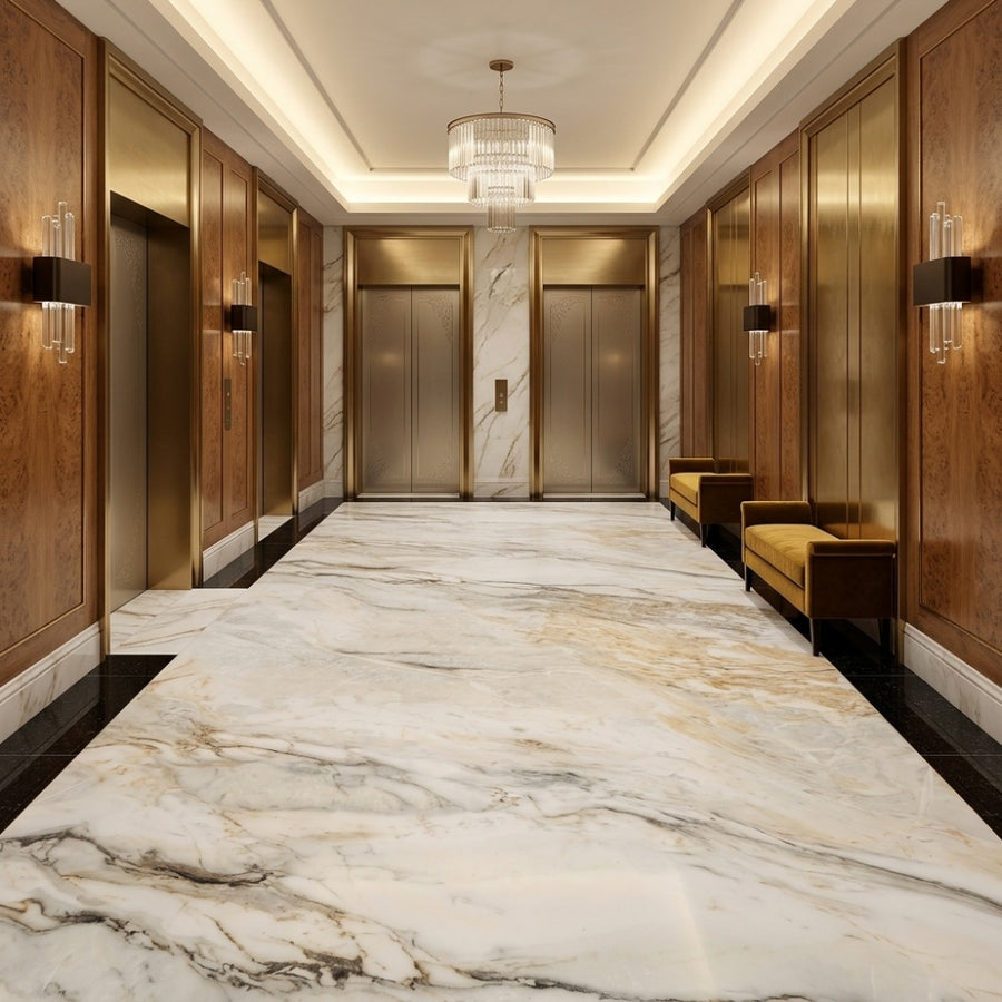 Modern Polished European Calacatta Gold Natural Marble Waterproof Non-Fading for Indoor Hotel Villa Feature Wall