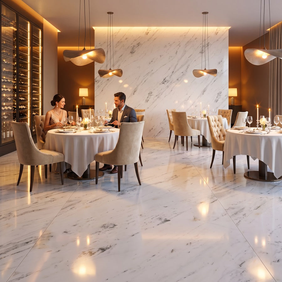 Natural Calacatta White Marble Villa Hotel Use Durable High Hardness Stain-Resistant