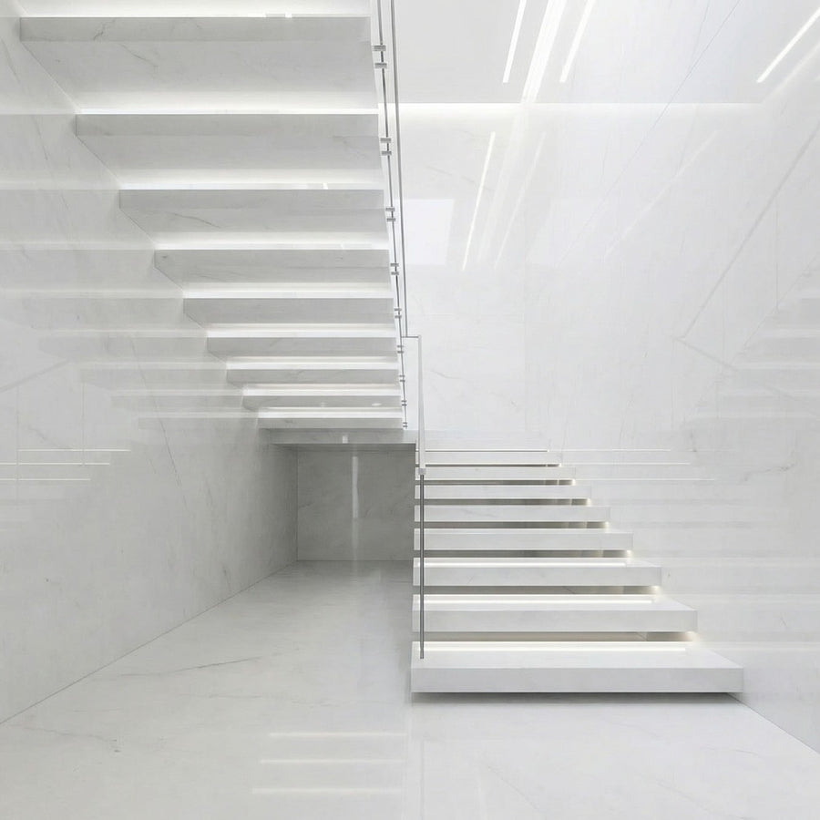 Premium Durable Natural Atlantic White Marble Slab for Indoor Villa Hotel Bed Dining Stair Wall