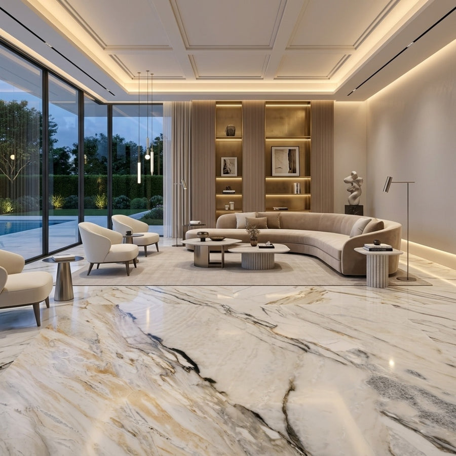 Luxury Calacatta Gold Natural Marble Decor for Hotel Office Villa Waterproof Easy Clean