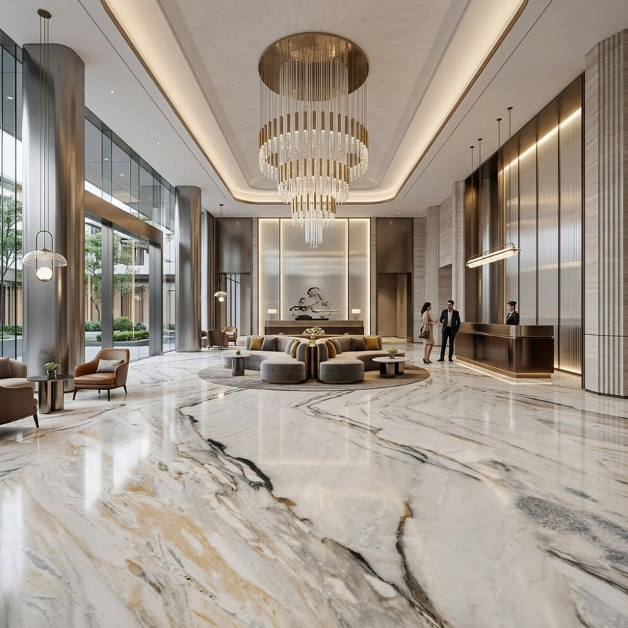 Luxury Calacatta Gold Natural Marble Decor for Hotel Office Villa Waterproof Easy Clean