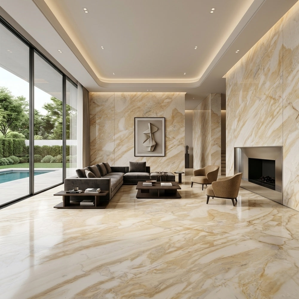 Manufacturer Custom Polished Calacatta Gold Waterproof Natural Marble Big Slab for Hotel Villa