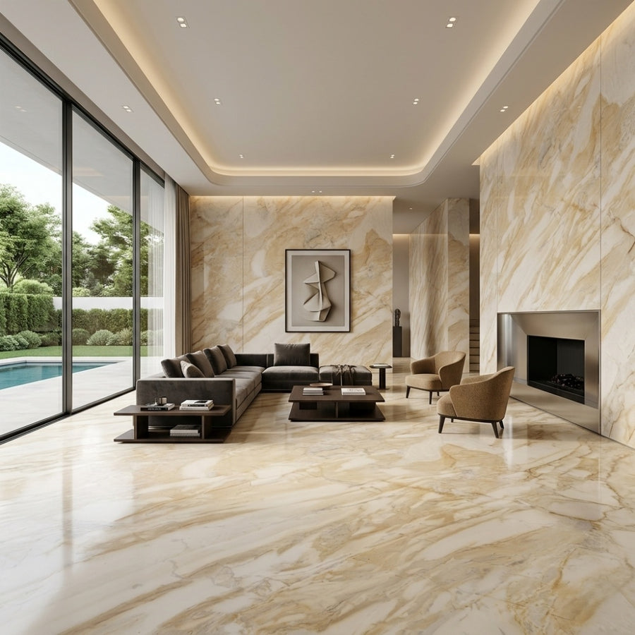 Manufacturer Custom Polished Calacatta Gold Waterproof Natural Marble Big Slab for Hotel Villa