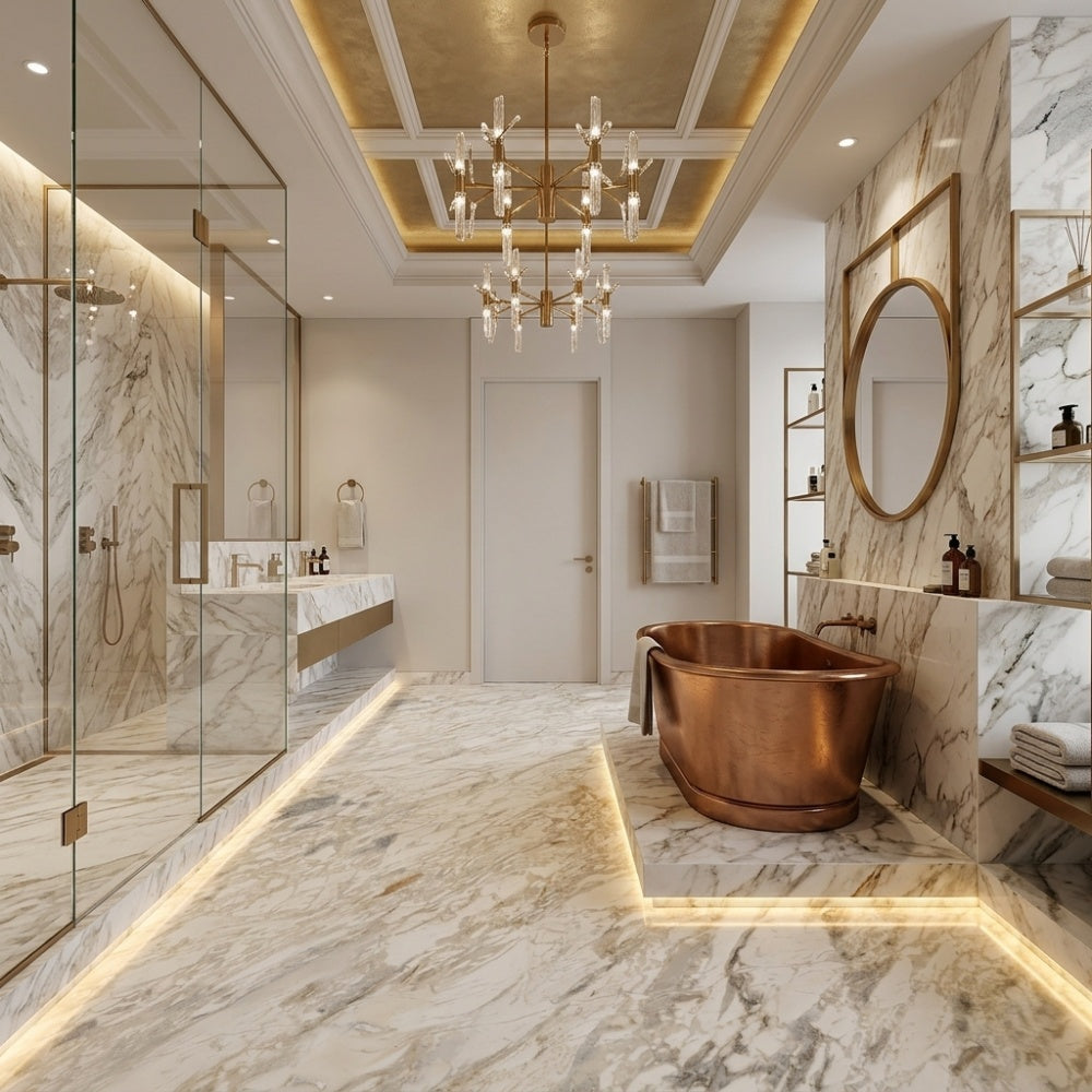 Calacatta Gold Natural Marble Eco-Friendly Waterproof Flooring for Villa Bathroom Kitchen Dining
