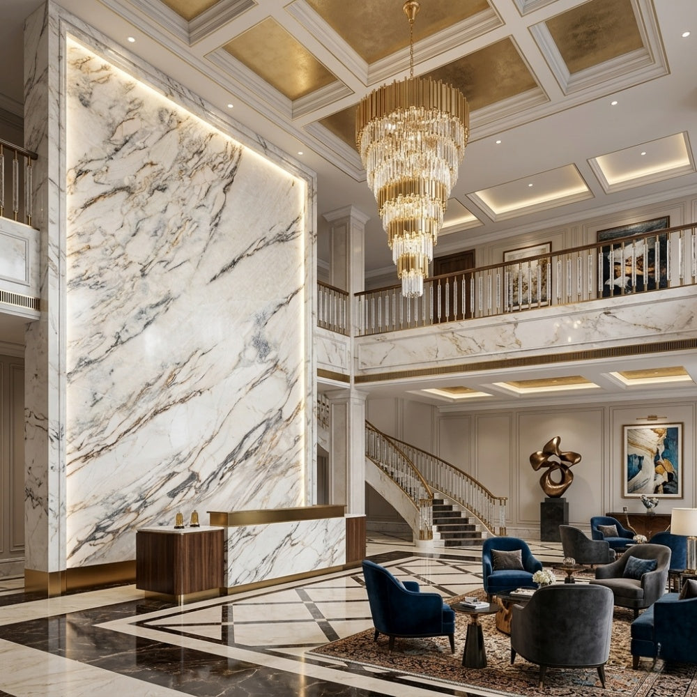 Luxury Calacatta Gold Marble Waterproof Mine Direct Supply for Villa Hotel Dining Wall Stairs