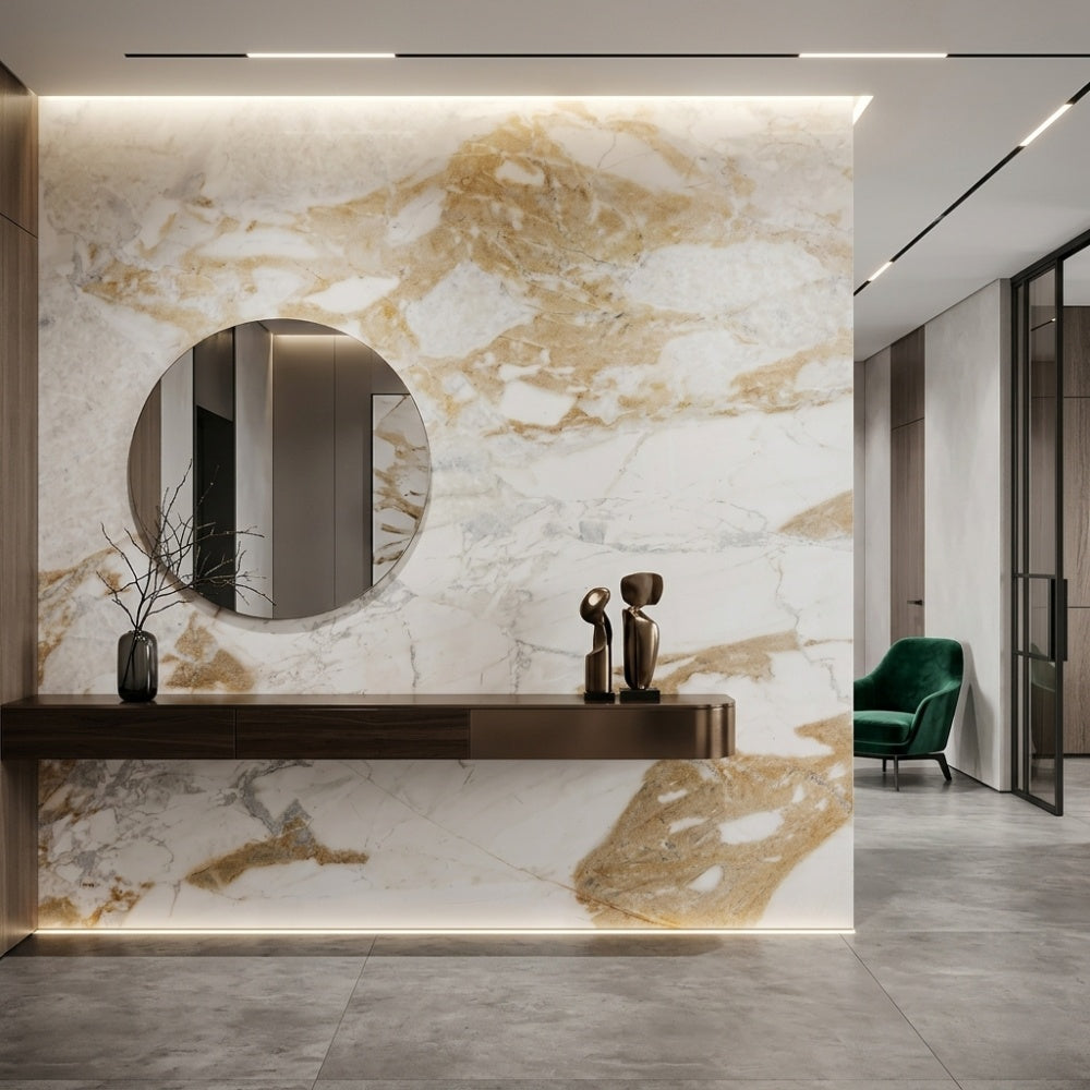 Factory Custom Elegant Wear-resistant Calacatta Gold Natural Marble Slab for Living Room Dining Indoor