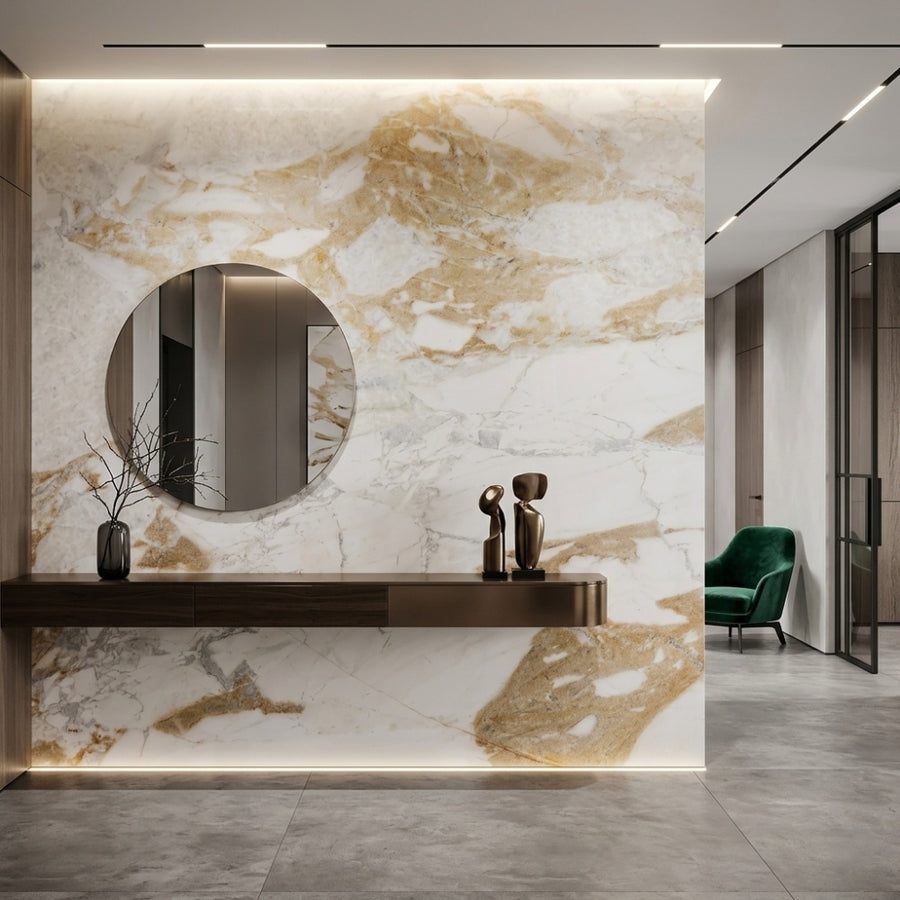 Factory Custom Elegant Wear-resistant Calacatta Gold Natural Marble Slab for Living Room Dining Indoor