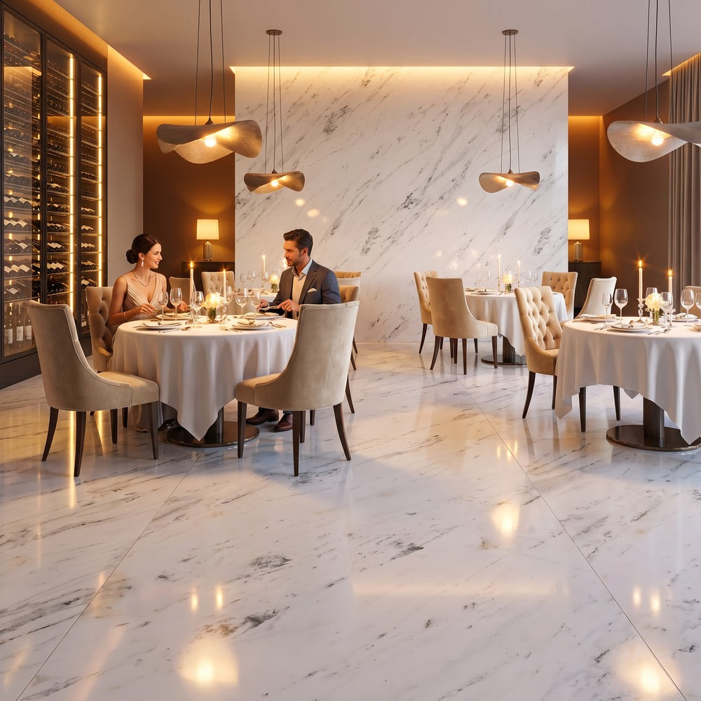 Natural Calacatta White Marble Villa Hotel Use Durable High Hardness Stain-Resistant