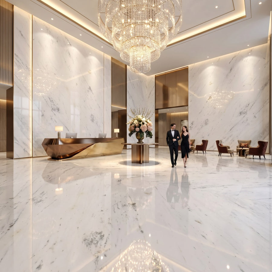 Natural Calacatta White Marble Villa Hotel Use Durable High Hardness Stain-Resistant