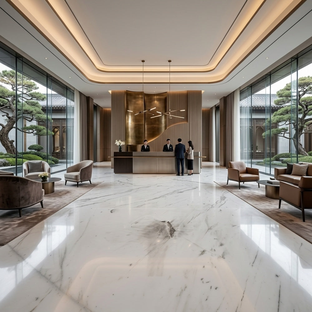Luxury Atlantic White Marble Slab OEM Custom Size Hotel Foyer Bath Wall Cladding Floor
